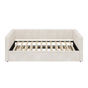 English Elm Modern Queen Platform Bed Solid Pine Frame with Six Built-in Storage Drawers Beige BS701P456668C