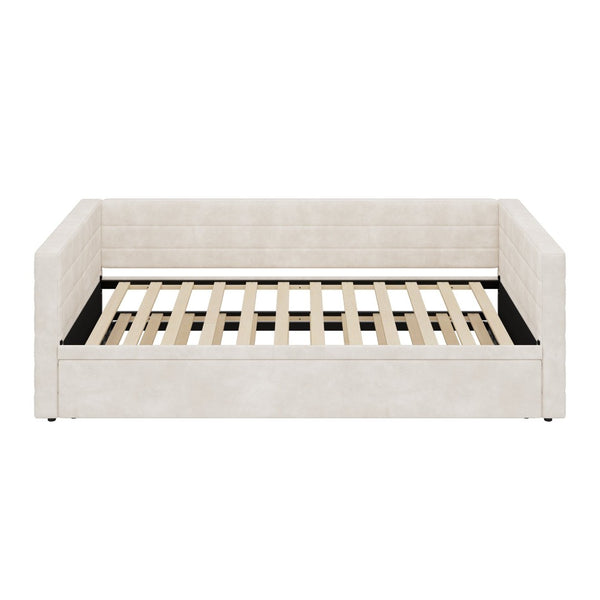 English Elm Modern Queen Platform Bed Solid Pine Frame with Six Built-in Storage Drawers Beige BS701P456668C
