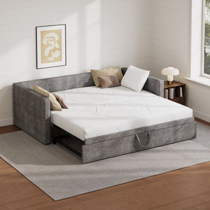 English Elm Modern Queen Platform Bed Solid Pine Frame with Six Built-in Storage Drawers Gray BS701P456668E