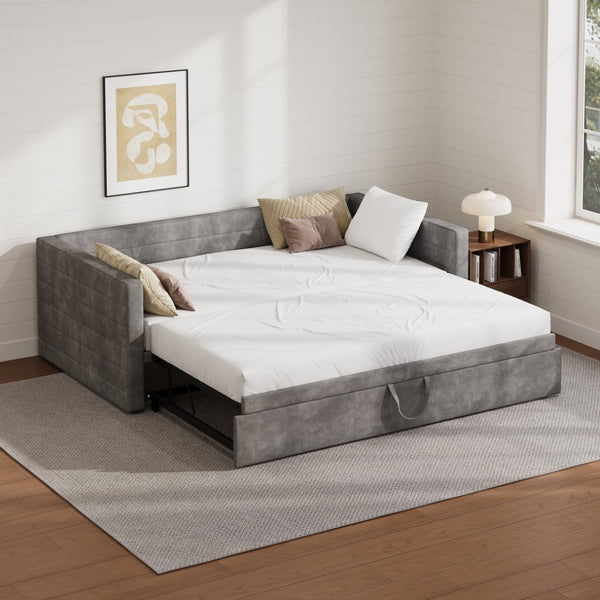 English Elm Modern Queen Platform Bed Solid Pine Frame with Six Built-in Storage Drawers Gray BS701P456668E