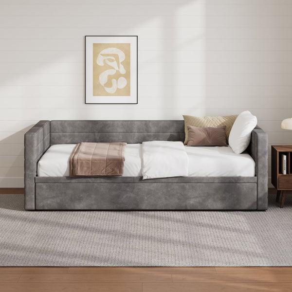English Elm Modern Queen Platform Bed Solid Pine Frame with Six Built-in Storage Drawers Gray BS701P456668E