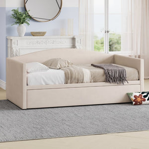 English Elm Twin Velvet Upholstered Daybed with Pop up Trundle Expanding to King for Guest Rooms BS701P458837C