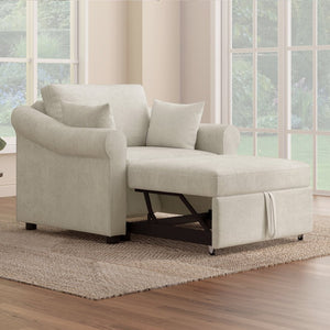 English Elm Chenille Convertible Sleeper Chair Adjustable Backrest Folds Flat Into a Single Guest Bed Beige BS701P468429C