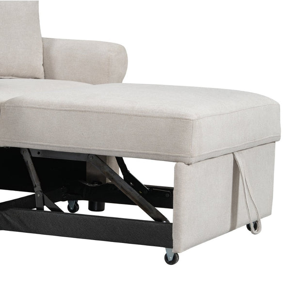 English Elm Chenille Convertible Sleeper Chair Adjustable Backrest Folds Flat Into a Single Guest Bed Beige BS701P468429C