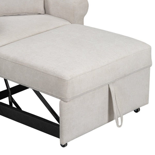 English Elm Chenille Convertible Sleeper Chair Adjustable Backrest Folds Flat Into a Single Guest Bed Beige BS701P468429C