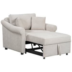 English Elm Chenille Convertible Sleeper Chair Adjustable Backrest Folds Flat Into a Single Guest Bed Beige BS701P468429C