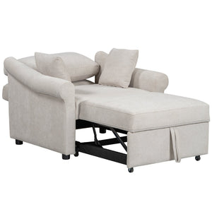 English Elm Chenille Convertible Sleeper Chair Adjustable Backrest Folds Flat Into a Single Guest Bed Beige BS701P468429C