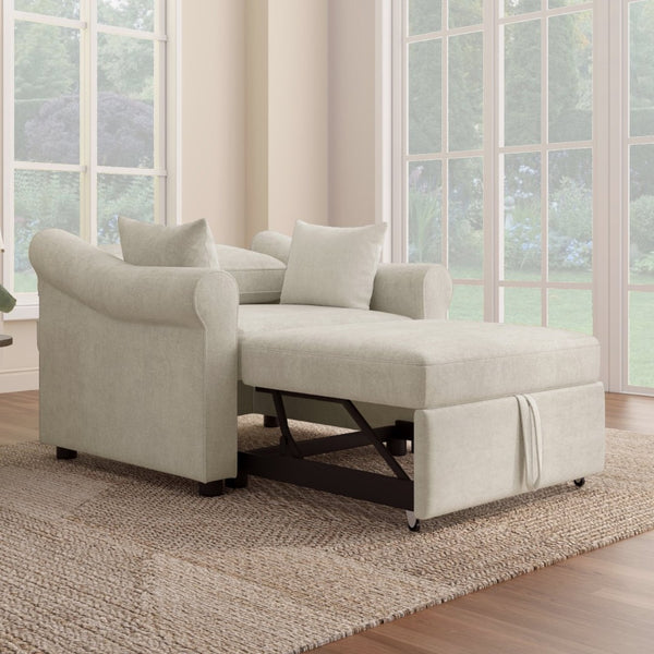 English Elm Chenille Convertible Sleeper Chair Adjustable Backrest Folds Flat Into a Single Guest Bed Beige BS701P468429C