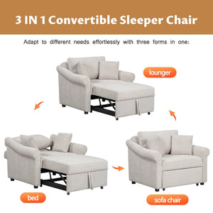 English Elm Chenille Convertible Sleeper Chair Adjustable Backrest Folds Flat Into a Single Guest Bed Beige BS701P468429C