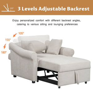 English Elm Chenille Convertible Sleeper Chair Adjustable Backrest Folds Flat Into a Single Guest Bed Beige BS701P468429C