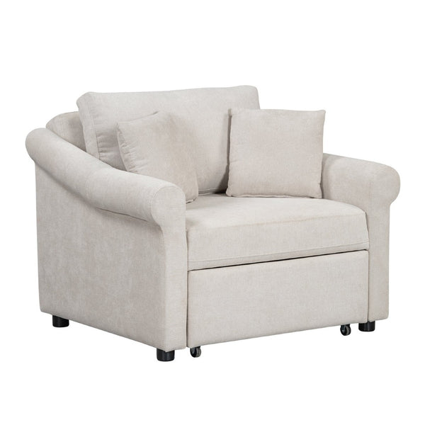 English Elm Chenille Convertible Sleeper Chair Adjustable Backrest Folds Flat Into a Single Guest Bed Beige BS701P468429C