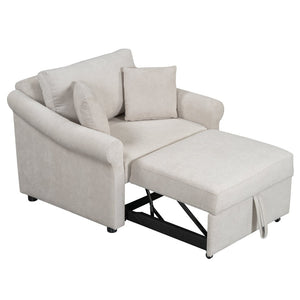English Elm Chenille Convertible Sleeper Chair Adjustable Backrest Folds Flat Into a Single Guest Bed Beige BS701P468429C