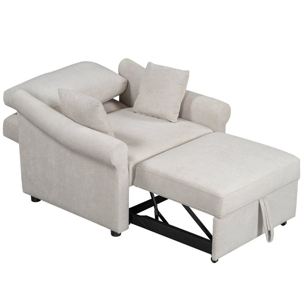 English Elm Chenille Convertible Sleeper Chair Adjustable Backrest Folds Flat Into a Single Guest Bed Beige BS701P468429C