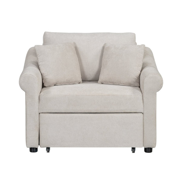 English Elm Chenille Convertible Sleeper Chair Adjustable Backrest Folds Flat Into a Single Guest Bed Beige BS701P468429C
