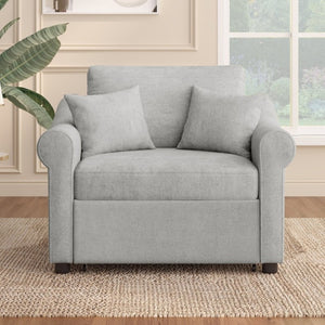 English Elm Chenille Convertible Sleeper Chair Adjustable Backrest Pull Out Single Bed Studio BS701P468429E