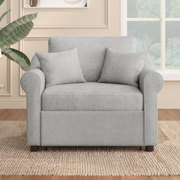 English Elm Chenille Convertible Sleeper Chair Adjustable Backrest Pull Out Single Bed Studio BS701P468429E