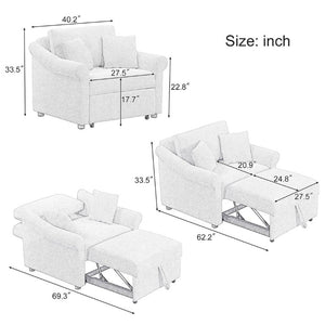 English Elm Chenille Convertible Sleeper Chair Adjustable Backrest Pull Out Single Bed Studio BS701P468429E
