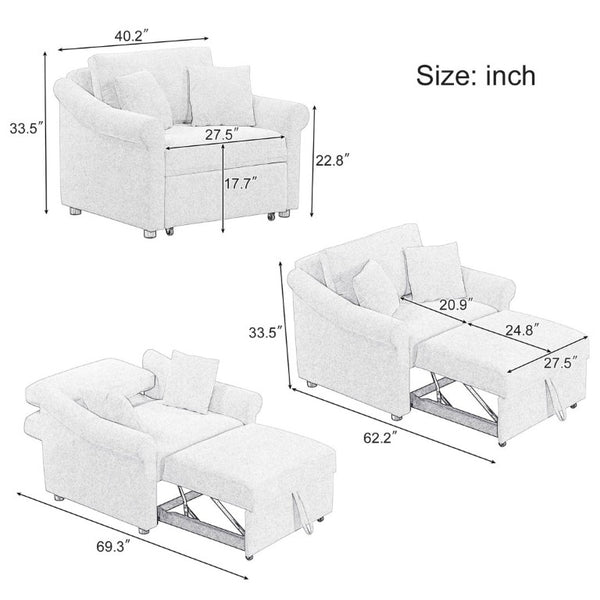 English Elm Chenille Convertible Sleeper Chair Adjustable Backrest Pull Out Single Bed Studio BS701P468429E