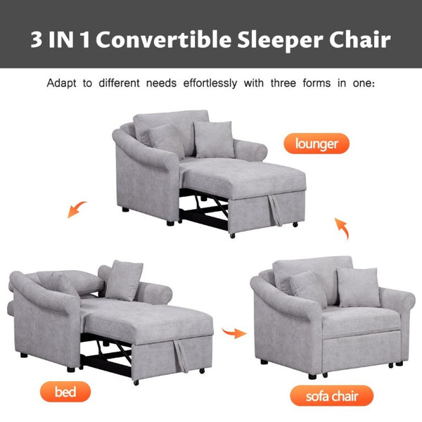 English Elm Chenille Convertible Sleeper Chair Adjustable Backrest Pull Out Single Bed Studio BS701P468429E