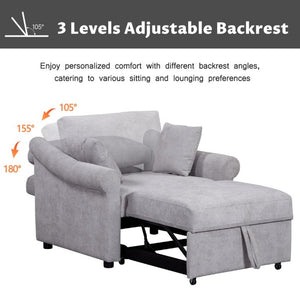 English Elm Chenille Convertible Sleeper Chair Adjustable Backrest Pull Out Single Bed Studio BS701P468429E