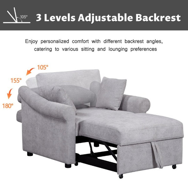 English Elm Chenille Convertible Sleeper Chair Adjustable Backrest Pull Out Single Bed Studio BS701P468429E