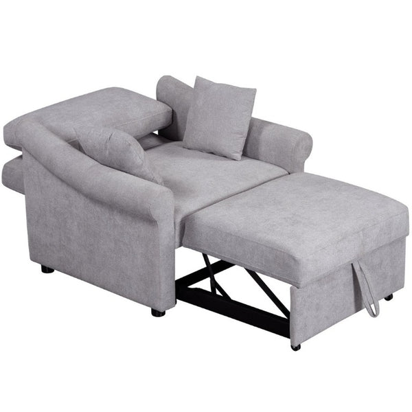 English Elm Chenille Convertible Sleeper Chair Adjustable Backrest Pull Out Single Bed Studio BS701P468429E