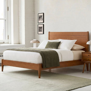 English Elm Mid-Century Solid Bamboo Queen Sleigh Bed Walnut Finish Natural Grain Sled Frame BS701P469055D