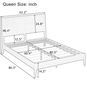 English Elm Mid-Century Solid Bamboo Queen Sleigh Bed Walnut Finish Natural Grain Sled Frame BS701P469055D