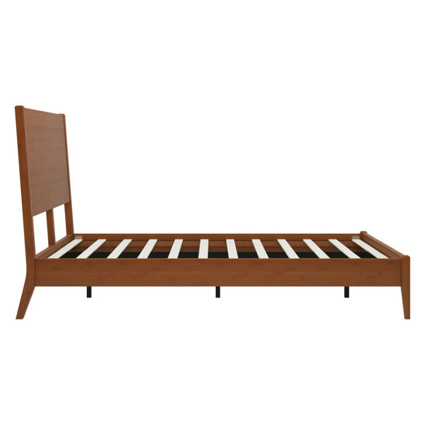 English Elm Mid-Century Solid Bamboo Queen Sleigh Bed Walnut Finish Natural Grain Sled Frame BS701P469055D