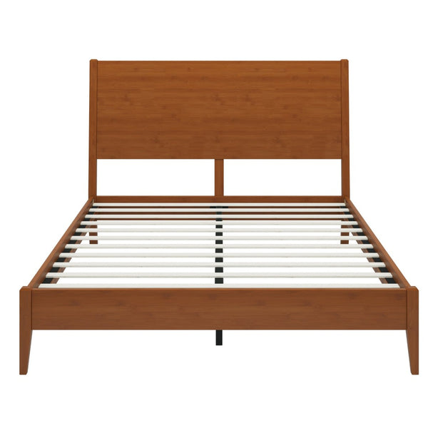 English Elm Mid-Century Solid Bamboo Queen Sleigh Bed Walnut Finish Natural Grain Sled Frame BS701P469055D