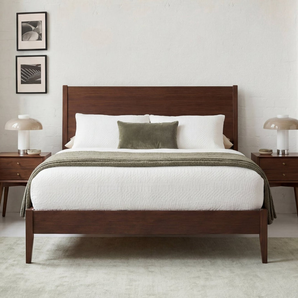 English Elm Mid-Century Danish Solid Bamboo Sleigh Bed Frame with Slat Support No Box Spring Queen BS701P469055Q