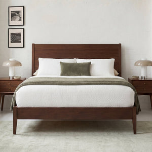 English Elm Mid-Century Danish Solid Bamboo Sleigh Bed Frame with Slat Support No Box Spring Queen BS701P469055Q