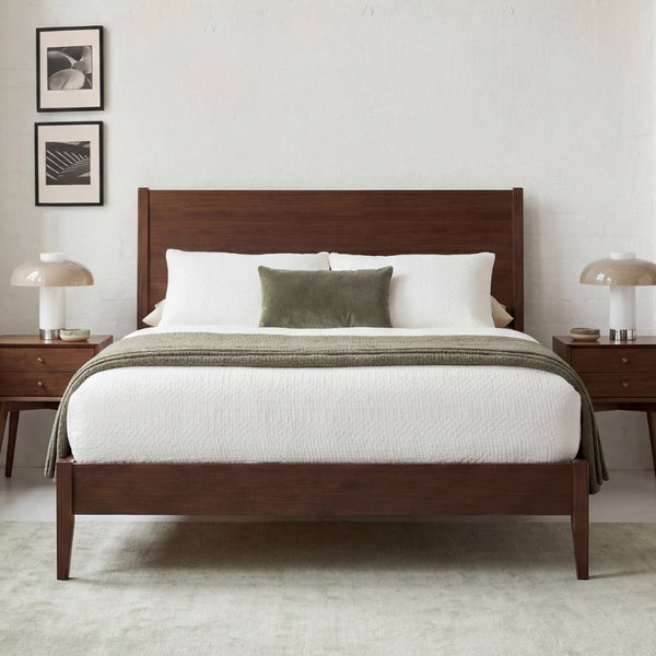 English Elm Mid-Century Danish Solid Bamboo Sleigh Bed Frame with Slat Support No Box Spring Queen BS701P469055Q