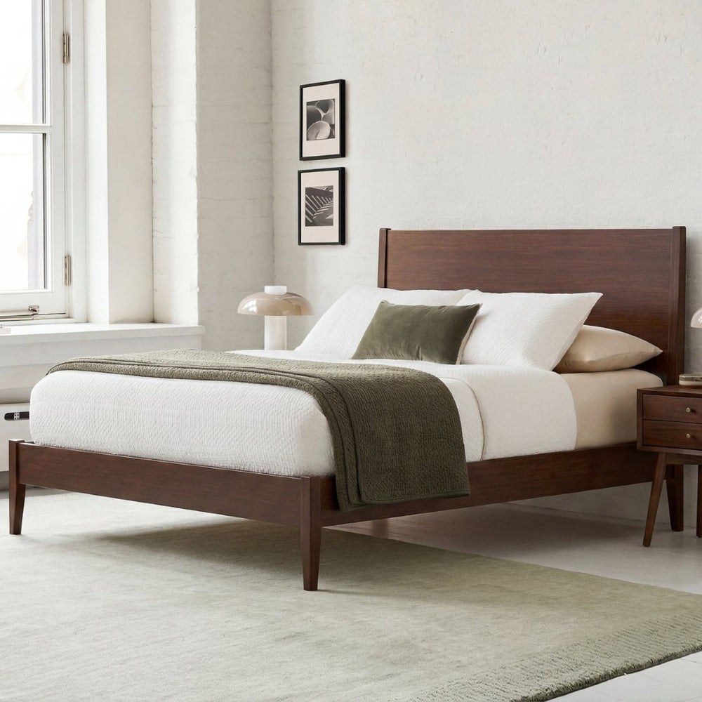 English Elm Mid-Century Danish Solid Bamboo Sleigh Bed Frame with Slat Support No Box Spring Queen BS701P469055Q