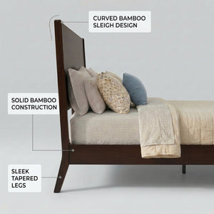 English Elm Mid-Century Danish Solid Bamboo Sleigh Bed Frame with Slat Support No Box Spring Queen BS701P469055Q