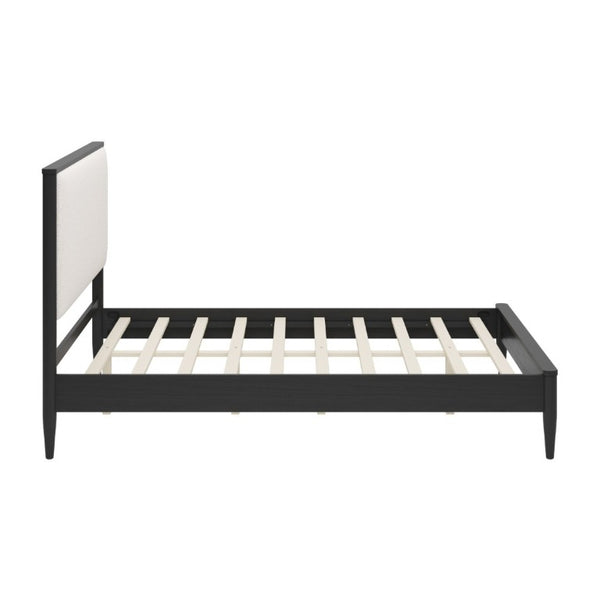 English Elm Mid-Century Queen Platform Bed Boucle Headboard Solid Wood Frame Tapered Legs Black BS701P472138B