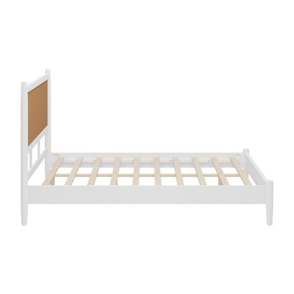 English Elm Queen Platform Bed Woven PE Rattan Headboard Pine Frame Boho Coastal Bedroom White BS701P473011K