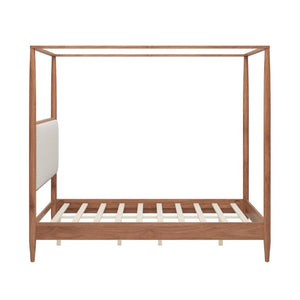 English Elm Mid-Century Queen Canopy Bed Solid Wood Frame Boucle Headboard 4 Poster Platform BS701P478593D