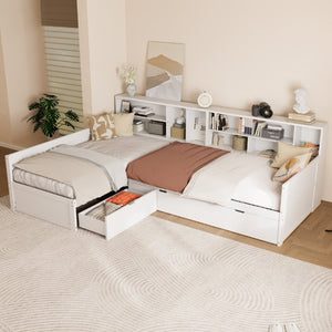 English Elm Twin Pine Corner Daybed with Trundle Bookcase and Storage Drawer Sleeps Three White BS701P480681K