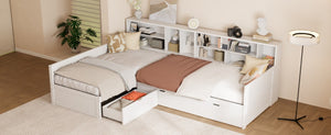 English Elm Twin Pine Corner Daybed with Trundle Bookcase and Storage Drawer Sleeps Three White BS701P480681K