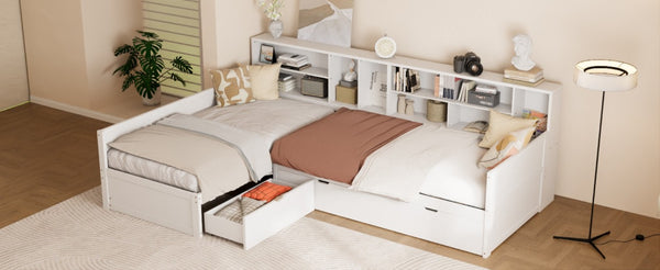 English Elm Twin Pine Corner Daybed with Trundle Bookcase and Storage Drawer Sleeps Three White BS701P480681K