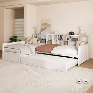 English Elm Twin Pine Corner Daybed with Trundle Bookcase and Storage Drawer Sleeps Three White BS701P480681K