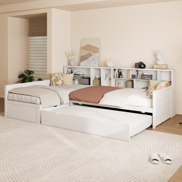 English Elm Twin Pine Corner Daybed with Trundle Bookcase and Storage Drawer Sleeps Three White BS701P480681K