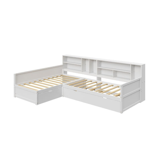 English Elm Twin Pine Corner Daybed with Trundle Bookcase and Storage Drawer Sleeps Three White BS701P480681K