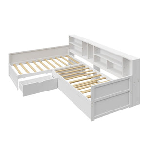 English Elm Twin Pine Corner Daybed with Trundle Bookcase and Storage Drawer Sleeps Three White BS701P480681K