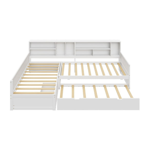English Elm Twin Pine Corner Daybed with Trundle Bookcase and Storage Drawer Sleeps Three White BS701P480681K