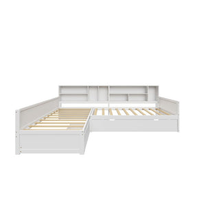 English Elm Twin Pine Corner Daybed with Trundle Bookcase and Storage Drawer Sleeps Three White BS701P480681K