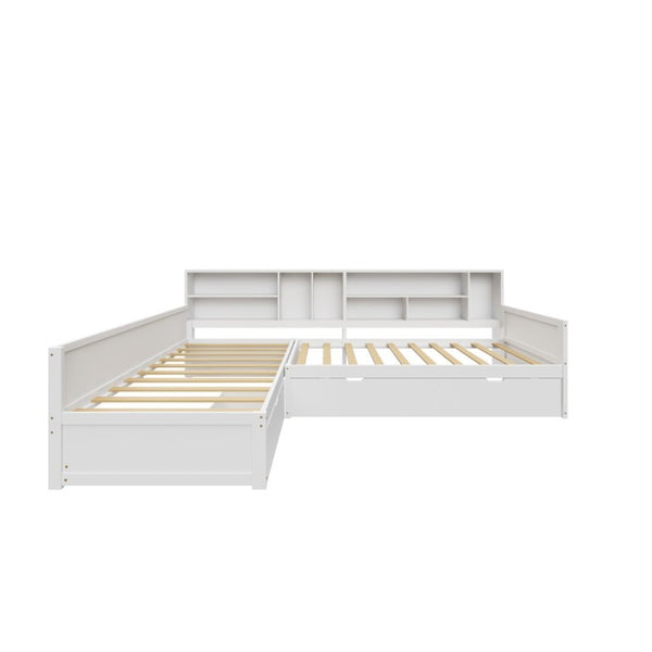 English Elm Twin Pine Corner Daybed with Trundle Bookcase and Storage Drawer Sleeps Three White BS701P480681K