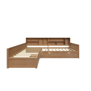 English Elm Twin Pine Corner Daybed with Trundle Bookcase and Storage Drawer Sleeps Three Natural BS701P480681N