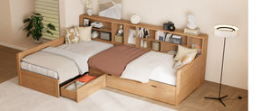 English Elm Twin Pine Corner Daybed with Trundle Bookcase and Storage Drawer Sleeps Three Natural BS701P480681N